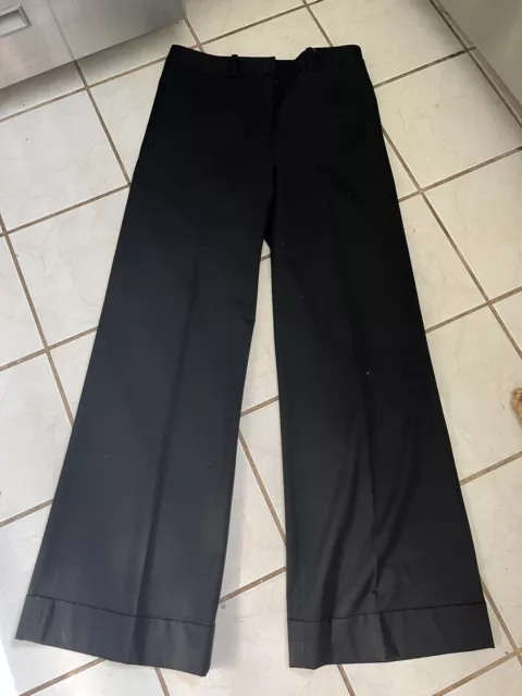 ROBERT RODRIGUEZ NEW! Black Woven Viscose High Rise Wide Cuffed Leg Trousers 10