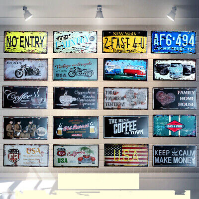 Vintage Car License Plate Decor Retro Metal Tin Signs Plaque Home Pub Art Poster