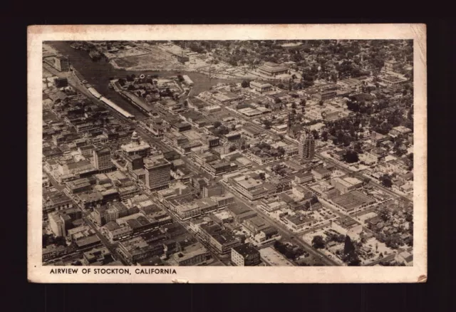 Postcard : California -Stockton Ca - Aerial View Of Town