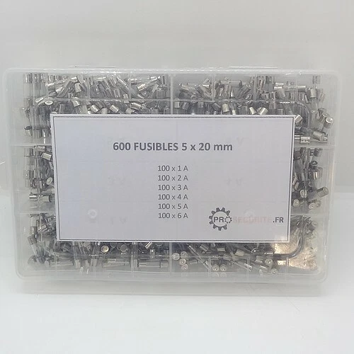 Boite de 600 fusibles verre 5 x 20 mm pour ascenseurs (1, 2, 3, 4, 5 et 6 A)