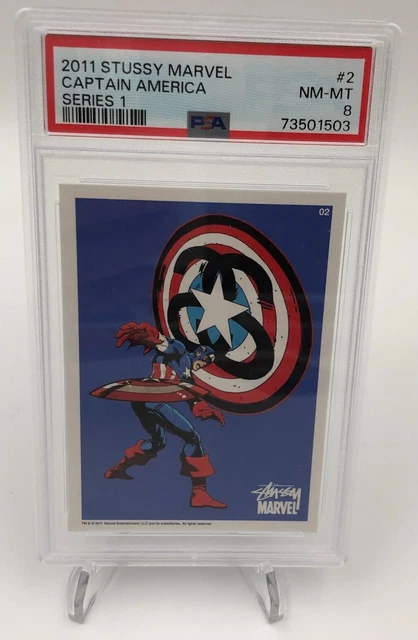 2011 STUSSY MARVEL Series 1 #2 CAPTAIN AMERICA Card Avengers MCU grade PSA 8