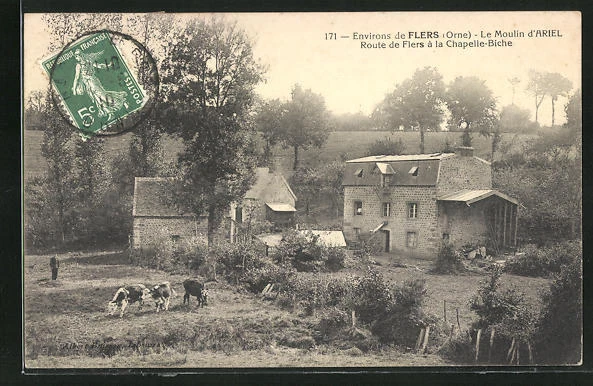 CPA Ariel, Le Moulin, Route de Flers à la Chapelle-Biche 1910