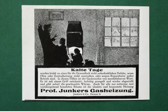 WIZ14b) Reklame Prof Junkers Gasheizung Installation 1914 Dessau Werbung 10,5x8