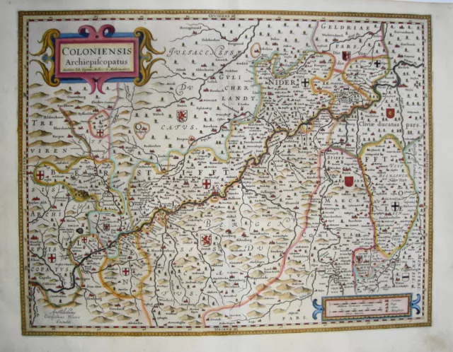 Colonia Rin Godesberg Bonn Düsseldorf Comer Otra Vez Grabado Mapa Blauw 1640