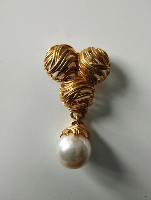 Broche Vintage Rare Créateur Linda Hattab Paris - Modèle Gros Bijou Doré