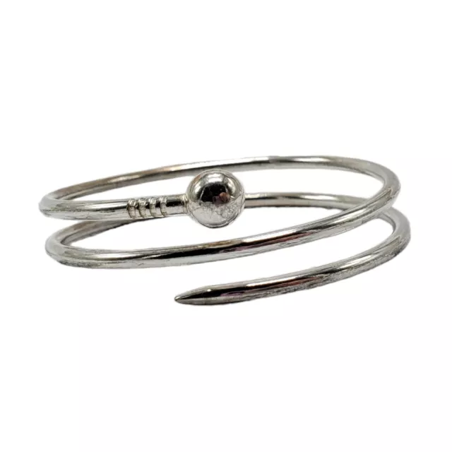 Nail Coil Bracelet Cuff Wrap Silver Tone Ball Head 8" Statement Bangle 2