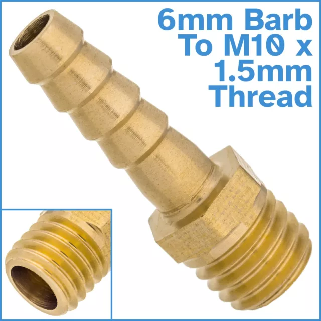 Brass 6mm Barb Hose To M10 x 1.5mm Male Threaded Pipe Fitting Tail Connector