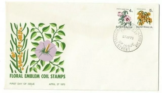 Stamps Australia 4c & 5c flower coil issues on official post office FDC, unused