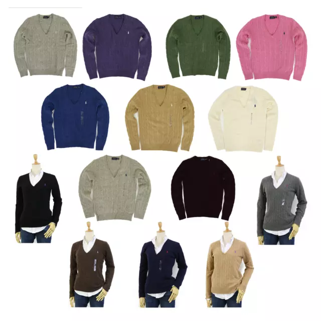 Polo Ralph Lauren Women's Wool Cashmere Blend V-Neck Pullover Sweater - 14 color