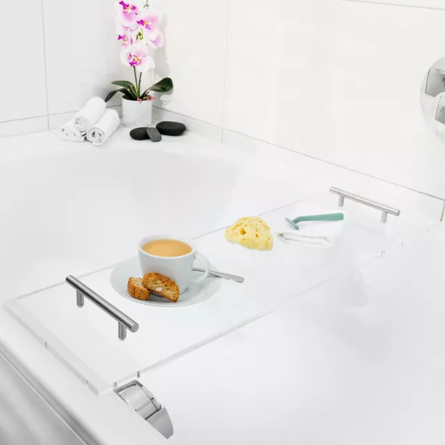 Bandeja de bañera transparente con mangos para baño desayuno accesorios libros 2