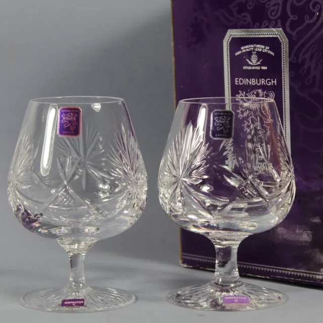 Edinburgh Crystal, Star of Edinburgh 2 x Brandy Glasses Boxed Signed 1st 11.85cm