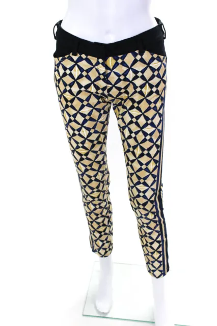 Balenciaga Womens Mid Rise Geometric Print Skinny Pants Blue Yellow Size FR 38