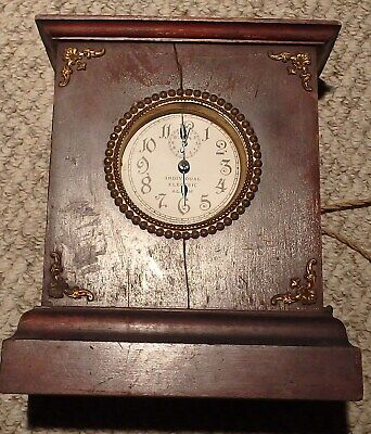 VINTAGE late 19th early 20th century wooden mantel electric alarm clock - RARE!!