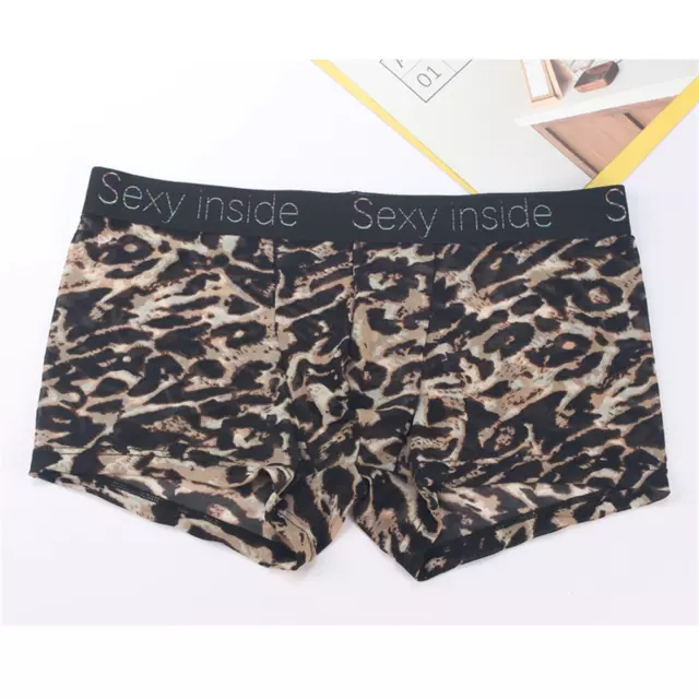 Leopard Herren Boxer Shorts Unterhose Pants Semi-Transparent Netz Hipster Mesh