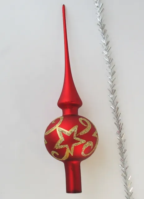 TREE TOP TOPPER Vintage XMAS Decor CHRISTMAS Red Ornament Russian USSR Glass_
