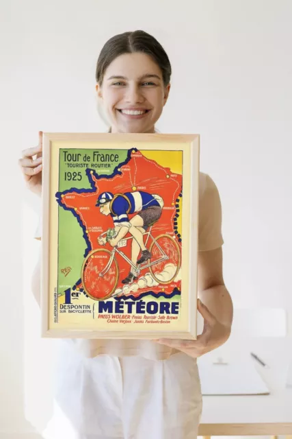 Tour De France 1925 Retro Advertisement Poster Rare Vintage Print Cyclist Map