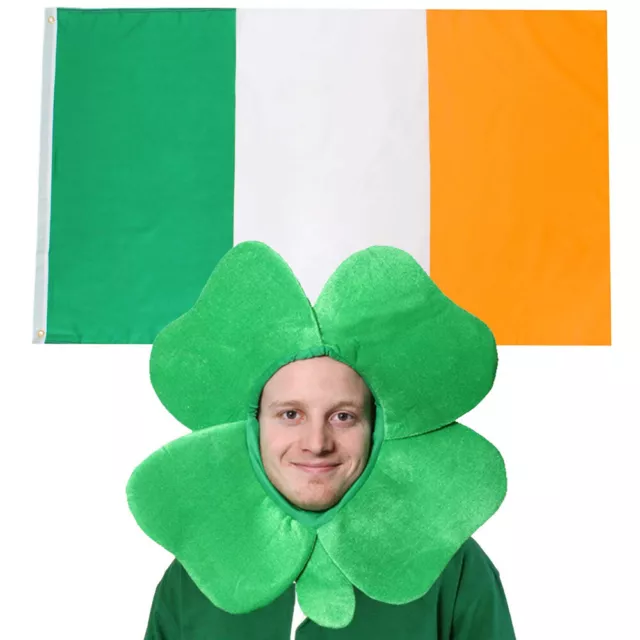 Irish Flag And 4 Leaf Clover Hat St Patricks Day Fancy Dress Ireland Supporter