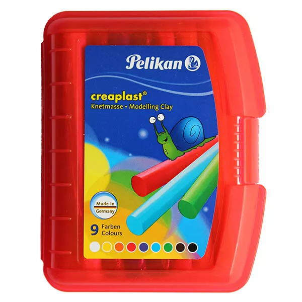 Pelikan Knete Creaplast 9 Farben rot Knetmasse für Kinder Kinderknete in Box