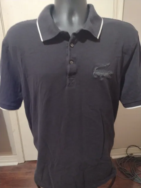 Lacoste Big Croc 100% Cotton Black Short Sleeve Polo Shirt Golf Sz 8 (2XL)