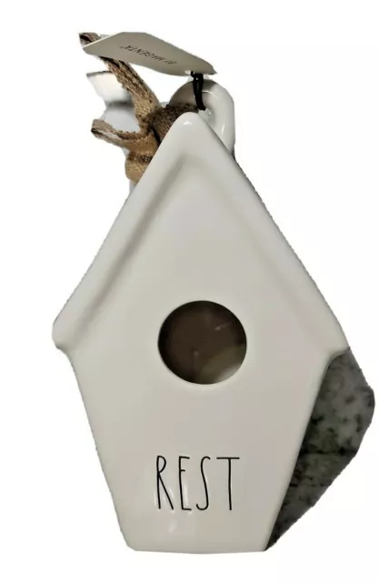 Rae Dunn by Magenta Pottery Taper Rest Birdhouse Cream Color Burlap Ribbon NWT