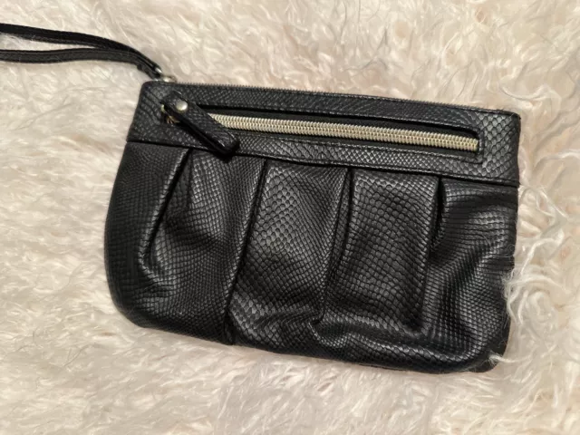 Woman's Faux Leather Snakeskin Wristlet Clutch Zipper Bag - Black