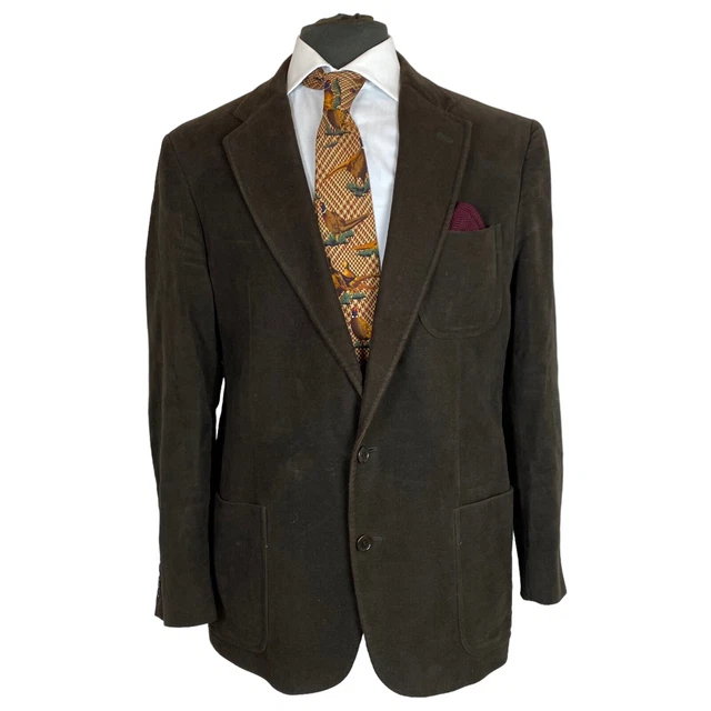 Giacca M&S Moleskin Blazer 44R Marrone Toppa Cioccolato Tasca Cotone