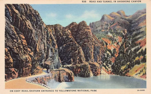 Shoshone Canyon Cody WY Wyoming Buffalo Bill Trail Railroad Vtg Postcard A12