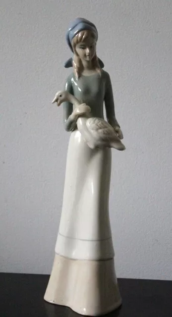 Imcor Spanish Lladro style porcelain vintage figurine girl with duck tall 28cm