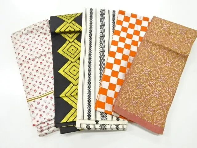 80859# Japanese Kimono / Antique Hanhaba Obi / Set Of 5
