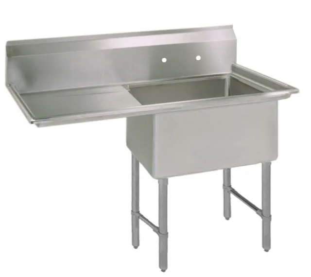 BK Resources One 18"x24"x14" Compartment Sink S/s Leg 24" Left Drainboard