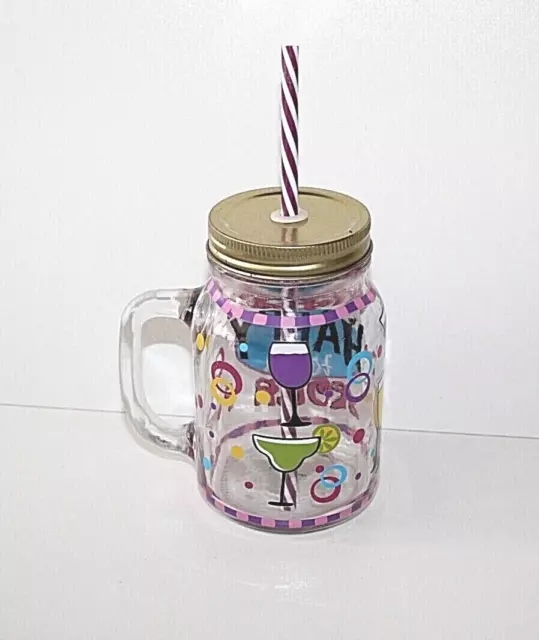 Jar Lid & Straw Retro Glass Mason Drinks