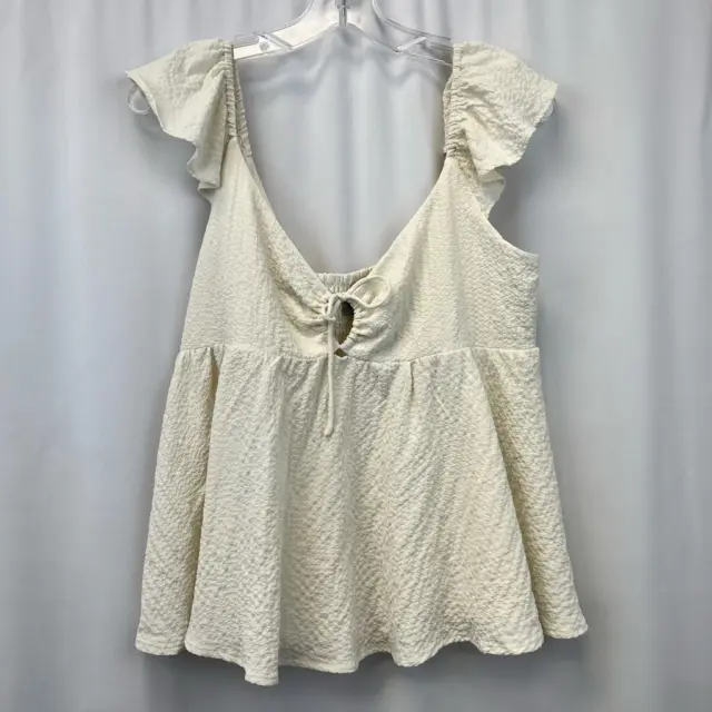 Wishlist Apparel Womens Babydoll Top Off White Cream Flutter Sleeve Smocked L