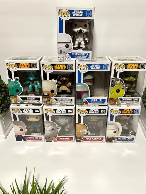 Lot of 9 Funko Pop STAR WARS Figures + Action Figures & 1 Card pack