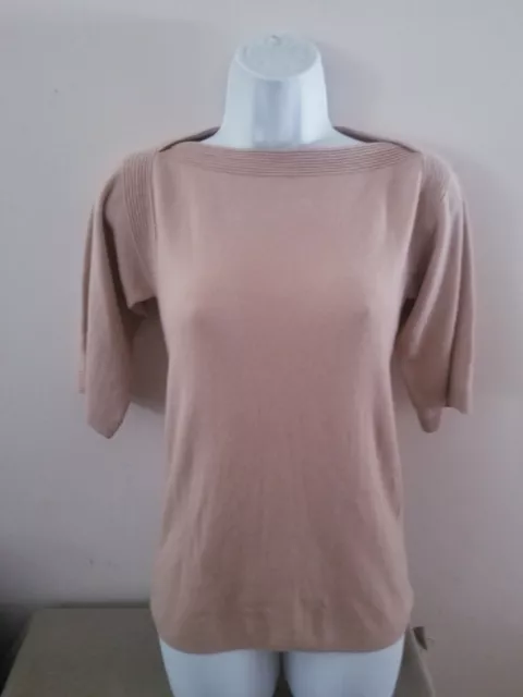 THEORY Boxy Sleeve Tan CASHMERE Pullover Sweater Boat-neck Top Sz Small