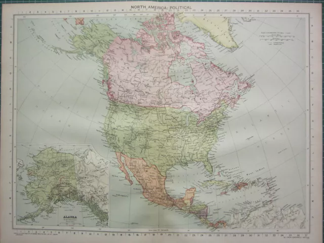 1940 Map ~ North America ~ United States Canada West Indies Mexico Inset Alaska