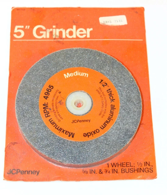 JC Penney Grinding Wheel M 1/2" Thick 1/2" 5/8" 3/4" Bushings New Old Stock NOS