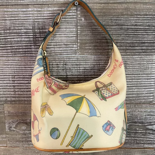 Vtg Dooney&Bourke Purse Yell Multi Color Beach Icons Handbag