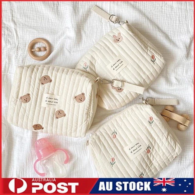 Quilted Diaper Bag Embroidery Changing Bag Cute Cotton Portable for Infant Party