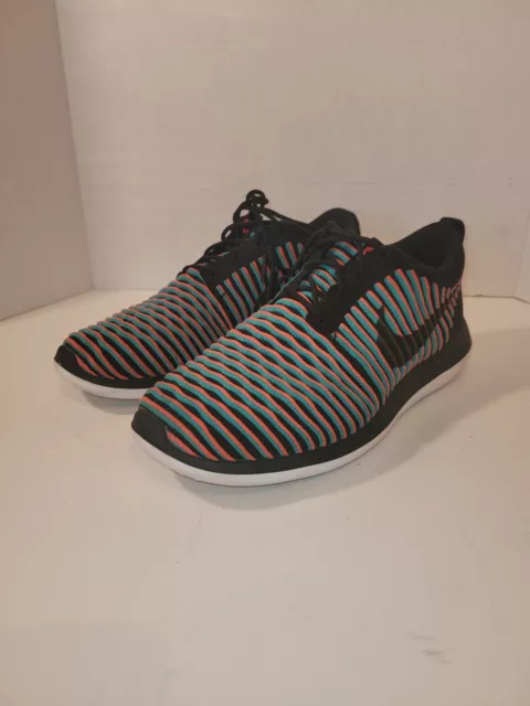 Nike Roshe Two Flyknit Men’s Size 9 Black Crimson Jade Sneakers Shoes
