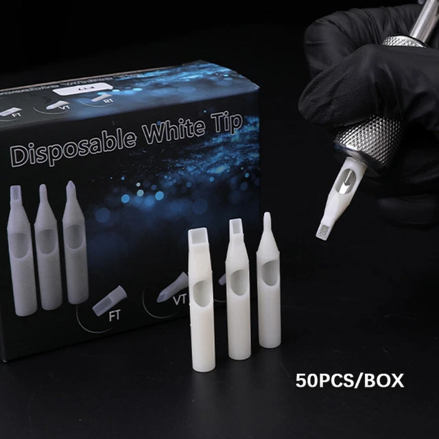 50 piezas Máquina de tatuaje desechable blanca estéril boquilla puntas de tubo aguja RT FT DT
