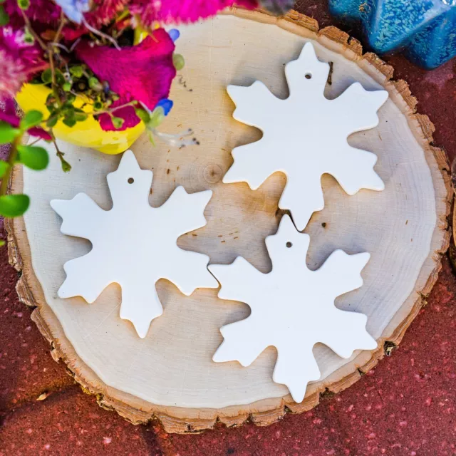 3x Snowflake Christmas Ornaments  5" STOCK Ceramic Bisque Ready To Paint Pottery