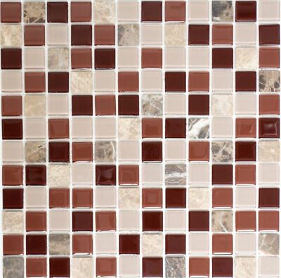 Mosaico de vidrio piedra natural beige marrón autoadhesivo pared cocina WB200-4M352 | 1 alfombra