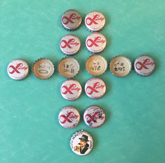 Lot of 15 Beer Cap Crowns 14 Lucky Twistop Puzzles 1 Birra Moretti Udine