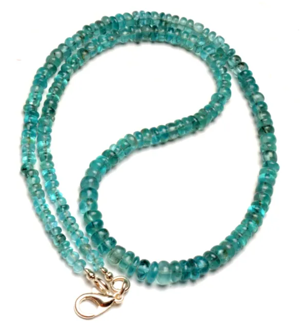 Natural Gem Green Apatite  3 to 6 mm Size Smooth Rondelle Beads Necklace 16.5"