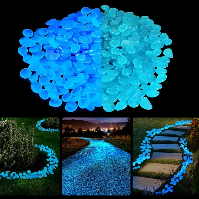 Glow in the Dark Rocks, 100 Pcs Blue Glowing Rocks for Outdoor Decor, Glowing Wa