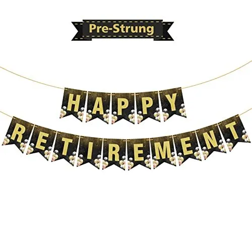 Happy Retirement Banner Happy Retirement Party Decorations Black and Gold Hap...
