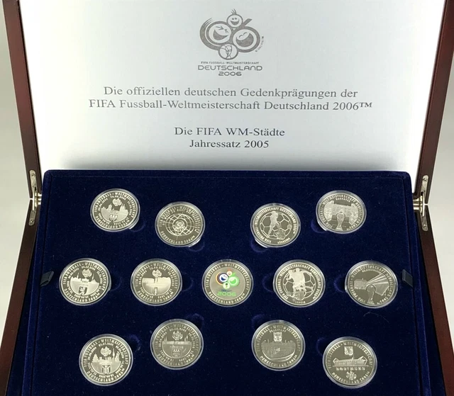 FIFA WM 2006 13x 925 Silber Medaillen PP Städte Jahressatz 2005 Box