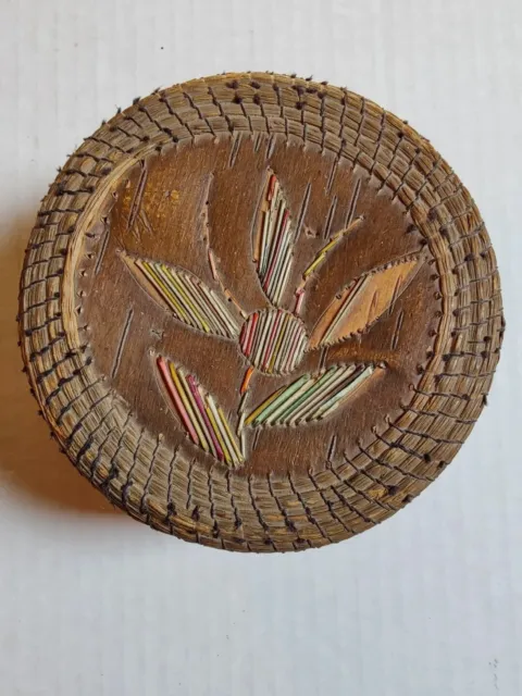 ANISHINAABE SIGNED 1899 Mackinac Island Quill Birchbark Sweetgrass Basket Native