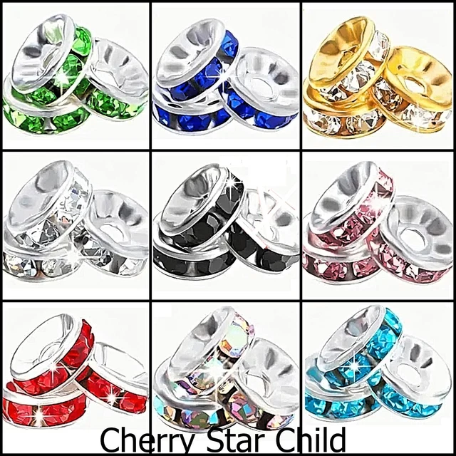 50x silver pl rhinestone crystal set spacer rondelles 6mm colours red blue pink