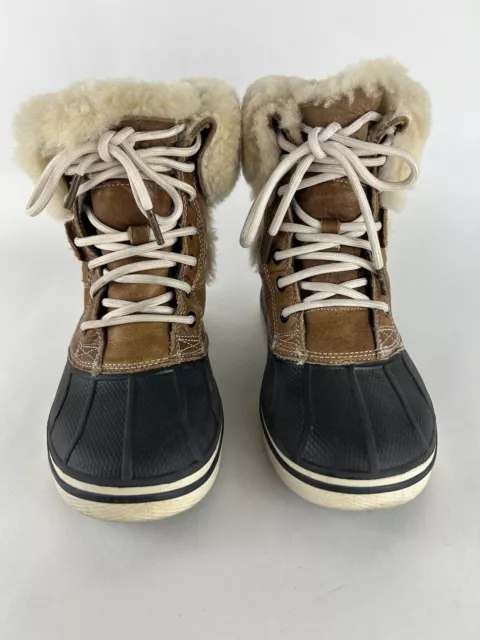 Crocs Allcast Luxe Women’s 6 Leather Waterproof  Faux Shearling Duck Boots 12812 2